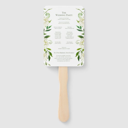 Witte Hydrangea Bloemen Waterverf Trouwprogramma Handwaaier (Achterkant)