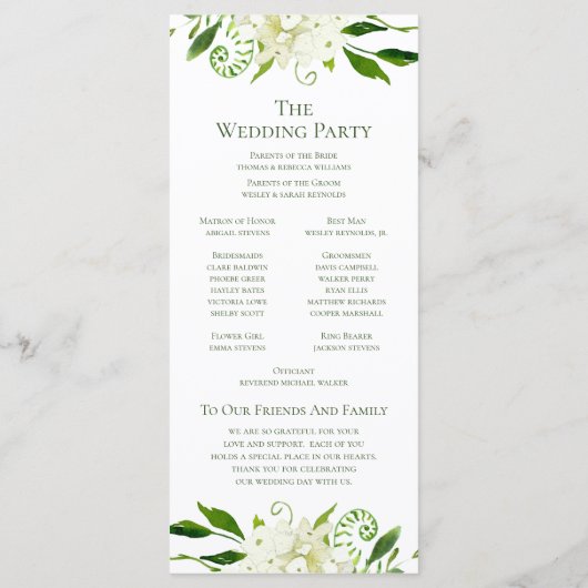 Witte Hydrangea Bloemen Waterverf Trouwprogramma Programmakaart (Achterkant)