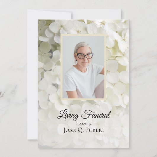 Witte Hydrangea Bloemen Wonen Begrafenisfeest Kaart (Voorkant)