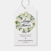 Witte Hydrangea Bloemenkrans Baby shower Cadeaulabel (Voorkant)