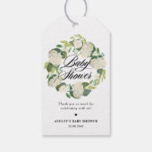 Witte Hydrangea Bloemenkrans Baby shower Cadeaulabel (Achterkant)