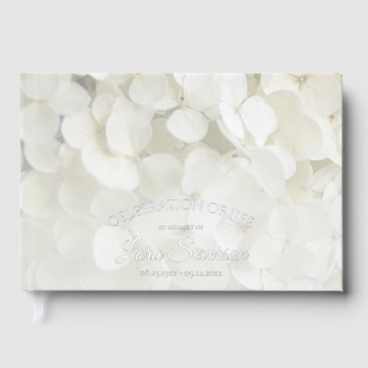 Witte Hydrangea Bloemenviering van het leven Gastenboek (Voorkant)