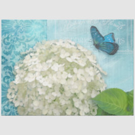 Witte hydrangea Blue Floral Butterfly Art Tissuepapier
