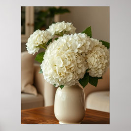 Witte Hydrangea Boeket in Vaas – Elegante Bloemen Poster