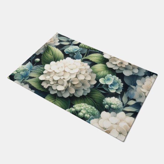 Witte Hydrangea Botanische Schilderij Deurmat (Schuin)
