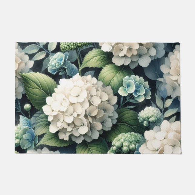 Witte Hydrangea Botanische Schilderij Deurmat (Voorkant)