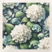 Witte Hydrangea Botanische Schilderij Glazen Onderzetter (Voorkant)