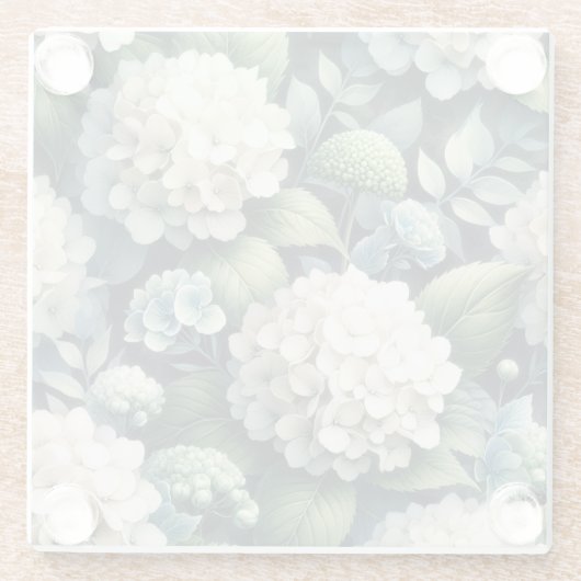 Witte Hydrangea Botanische Schilderij Glazen Onderzetter (Achterkant)