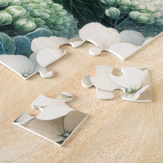 Witte Hydrangea Botanische Schilderij Legpuzzel (Zijkant)