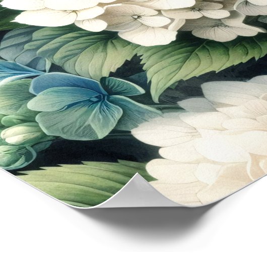 Witte Hydrangea Botanische Schilderij Poster (Hoek)