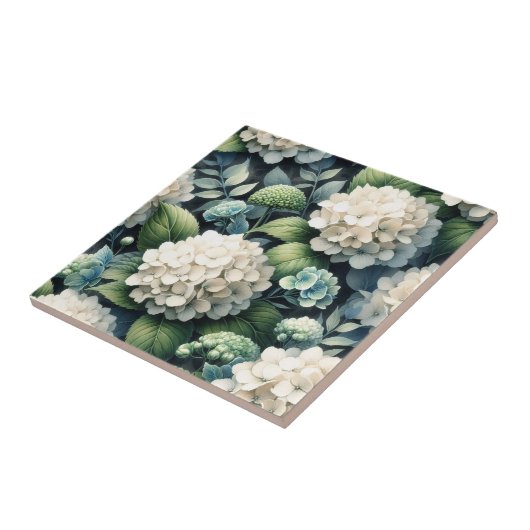 Witte Hydrangea Botanische Schilderij Tegeltje (Zijkant)