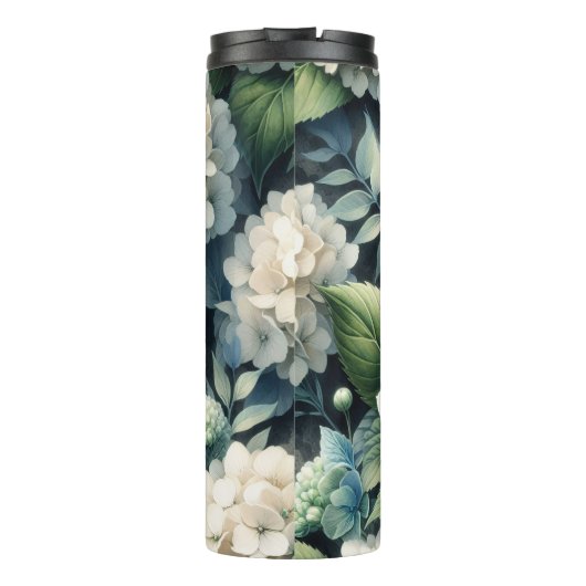 Witte Hydrangea Botanische Schilderij Thermosbeker (Achterkant)