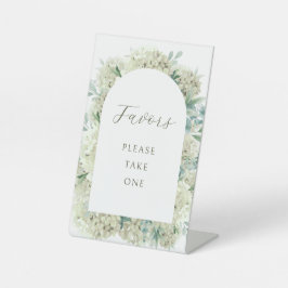 Witte Hydrangea Bruiloftsfavorieten Reclamebord Met Voetstuk