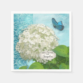 Witte Hydrangea Butterfly Damask Vrijgezellenfeest Servet