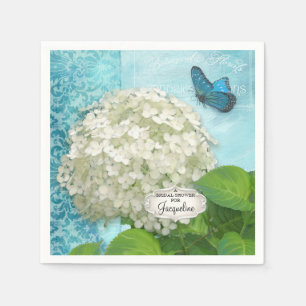 Witte Hydrangea Butterfly Damask Vrijgezellenfeest Servet