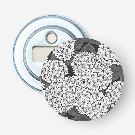 Witte hydrangea button flesopener (Voorkant)