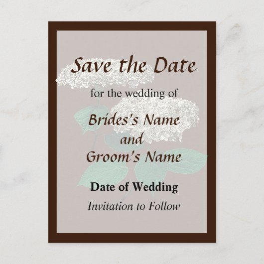 Witte Hydrangea Clusters Save the Date Aankondigingskaart (Voorkant)