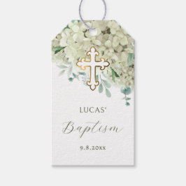 Witte Hydrangea Doopsel Gift Labels Cadeaulabel