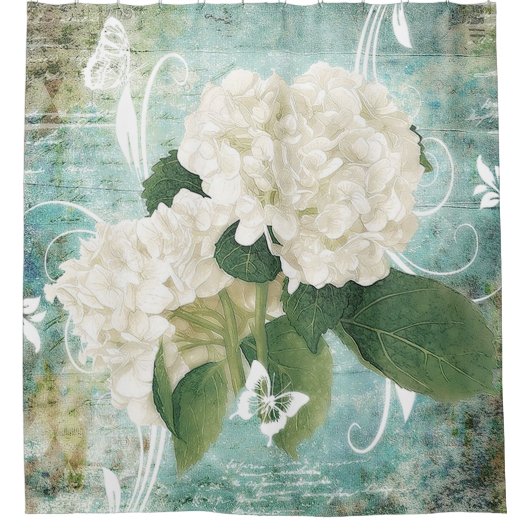 witte hydrangea douchegordijn (Voorkant)
