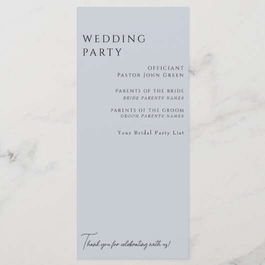 Witte Hydrangea Dusty Blue Wedding Programma (Achterkant)