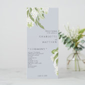 Witte Hydrangea Dusty Blue Wedding Programma (Staand voorkant)