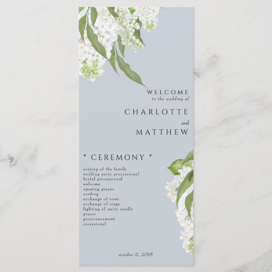 Witte Hydrangea Dusty Blue Wedding Programma (Voorkant)