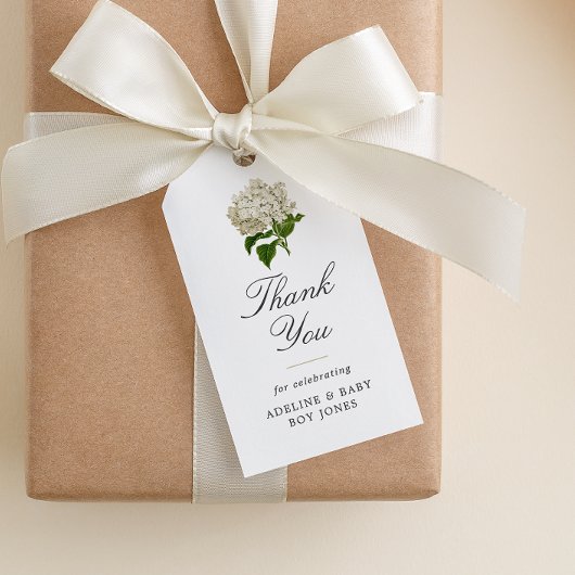 Witte Hydrangea Elegante Baby Shower Dank Je Cadeaulabel