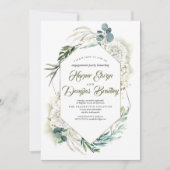 Witte Hydrangea en Groen Verlovingsfeest Kaart (Voorkant)