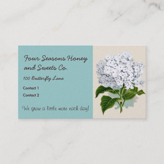 Witte hydrangea  flaconpreparaten Illustraties Visitekaartje (Voorkant)
