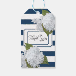Witte Hydrangea Floral Modern Elegant Navy Striped Cadeaulabel