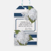 Witte Hydrangea Floral Modern Elegant Navy Striped Cadeaulabel (Achterkant)