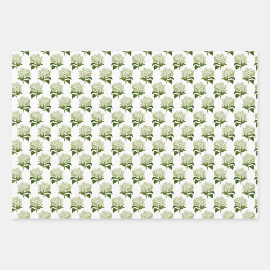 Witte Hydrangea Gingham en Polka Dot Patroon Inpakpapier Vel (Voorkant)