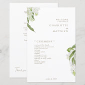 Witte Hydrangea Gouden Tekst Trouwprogramma (Voorkant / Achterkant)