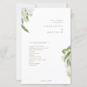 Witte Hydrangea Gouden Tekst Trouwprogramma (Voorkant)