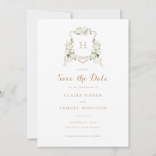 Witte Hydrangea Groene Krans Save the Date Kaart (Voorkant)