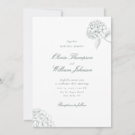 Witte Hydrangea Groene Trouw Uitnodiging