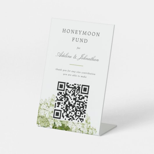 Witte Hydrangea Honeymoon Fund donatie teken Reclamebord Met Voetstuk (Voorkant)