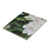 Witte Hydrangea Huwelijksdatum Aandenken Tegeltje (Zijkant)