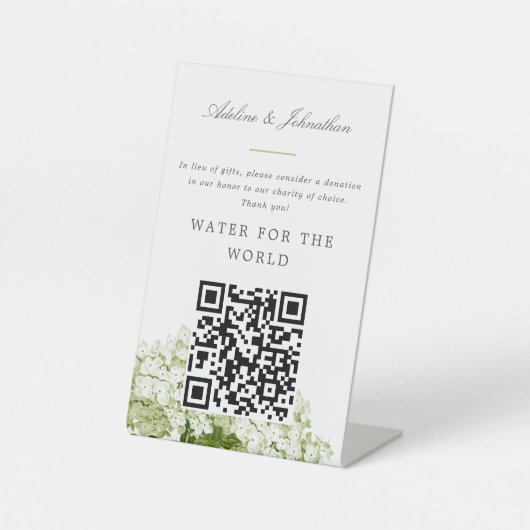 Witte Hydrangea Liefdadigheid Donatie teken Reclamebord Met Voetstuk (Voorkant)