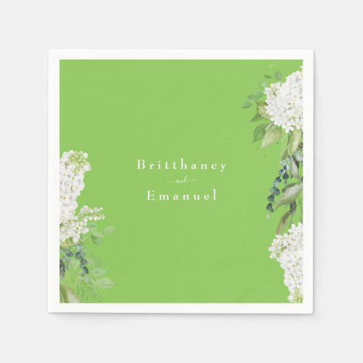 Witte Hydrangea Lime Groene Bruiloft Servet (Voorkant)