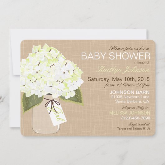 Witte Hydrangea Mason Jar Rustiek Baby shower Kaart (Voorkant)