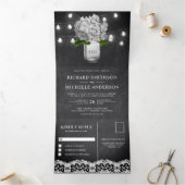 Witte Hydrangea Mason Jar String Lights Wedding Drieluik Uitnodiging (Binnen)