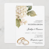 Witte Hydrangea met ring Spaanse Bruiloft Kaart (Voorkant / Achterkant)