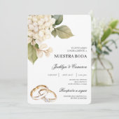 Witte Hydrangea met ring Spaanse Bruiloft Kaart (Staand voorkant)