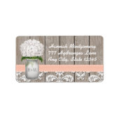Witte Hydrangea Monogrammed Mason Jar in Perzik Etiket (Voorkant)