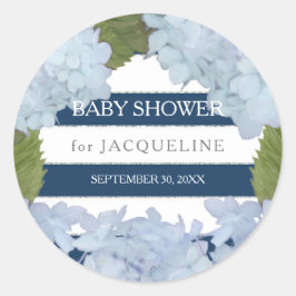 Witte Hydrangea Navy Blue Gestreept Baby shower Ronde Sticker