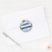 Witte Hydrangea Navy Blue Gestreept Baby shower Ronde Sticker (Envelop)