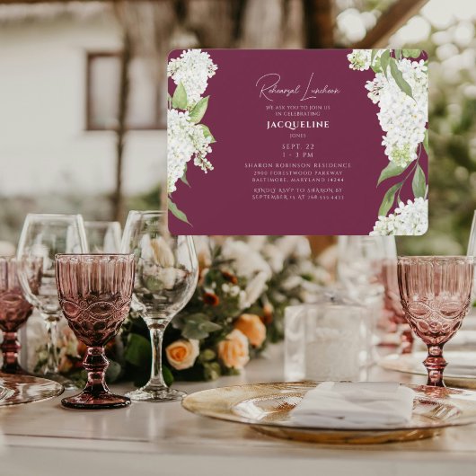 Witte Hydrangea Oefenlunch Bruiloft Burgundy Kaart