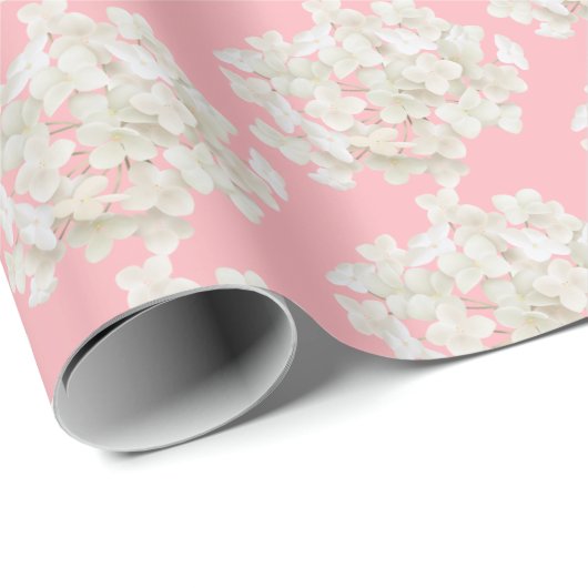 Witte hydrangea op Blush Pink Cadeaupapier (Rol Hoek)