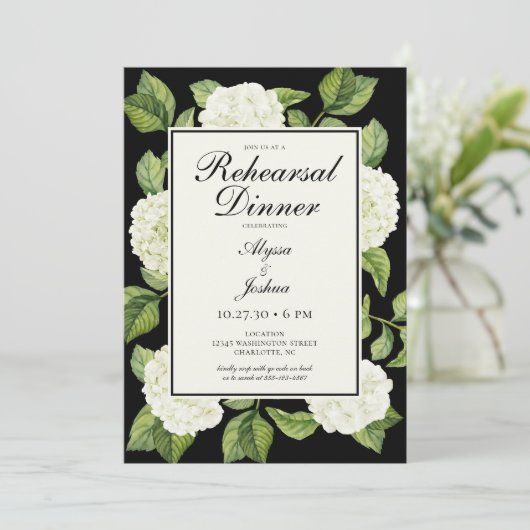 Witte Hydrangea QR-code Oefen Diner Uitnodiging (Staand voorkant)